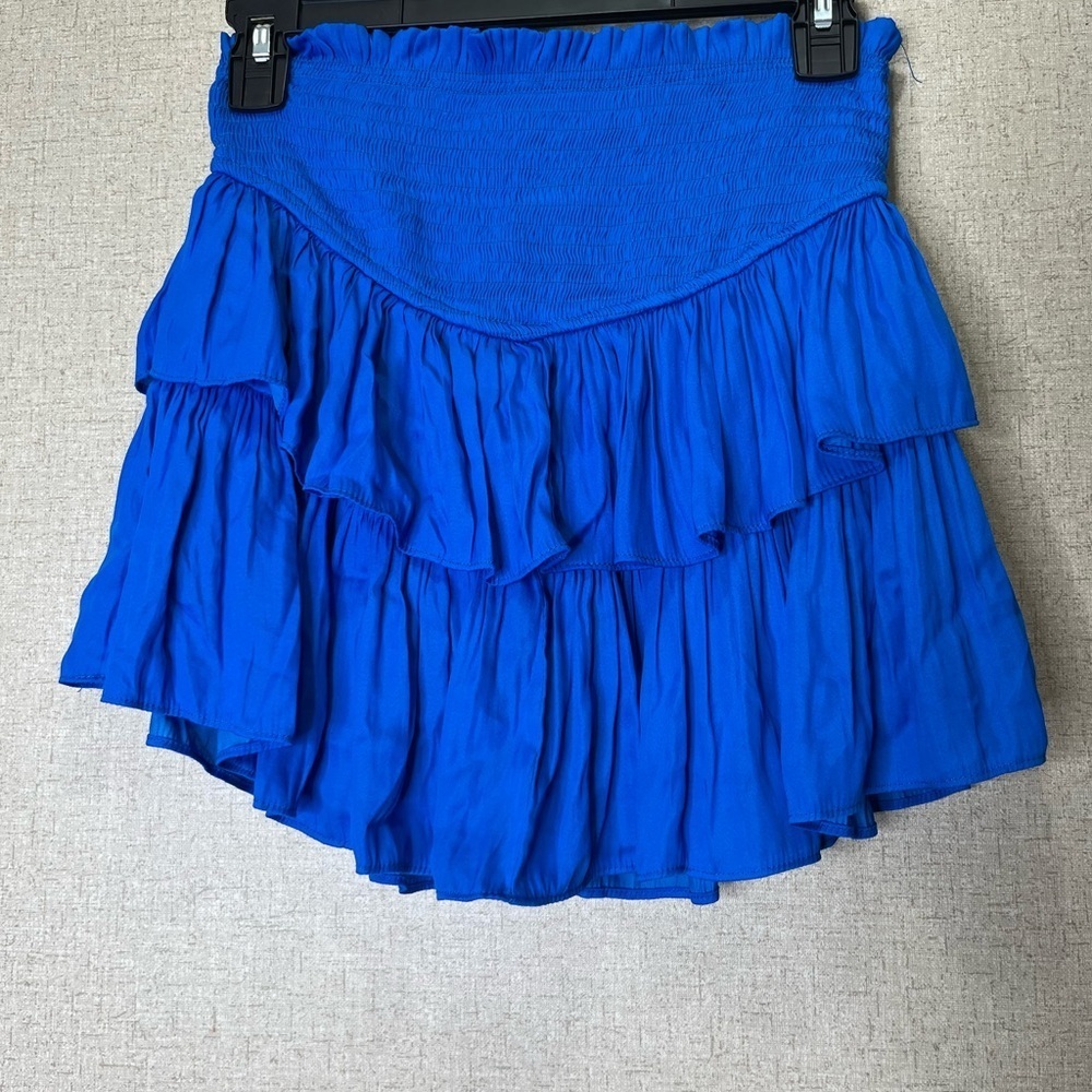 Mustard Seed Blue Tiered Mini Skirt Size Small